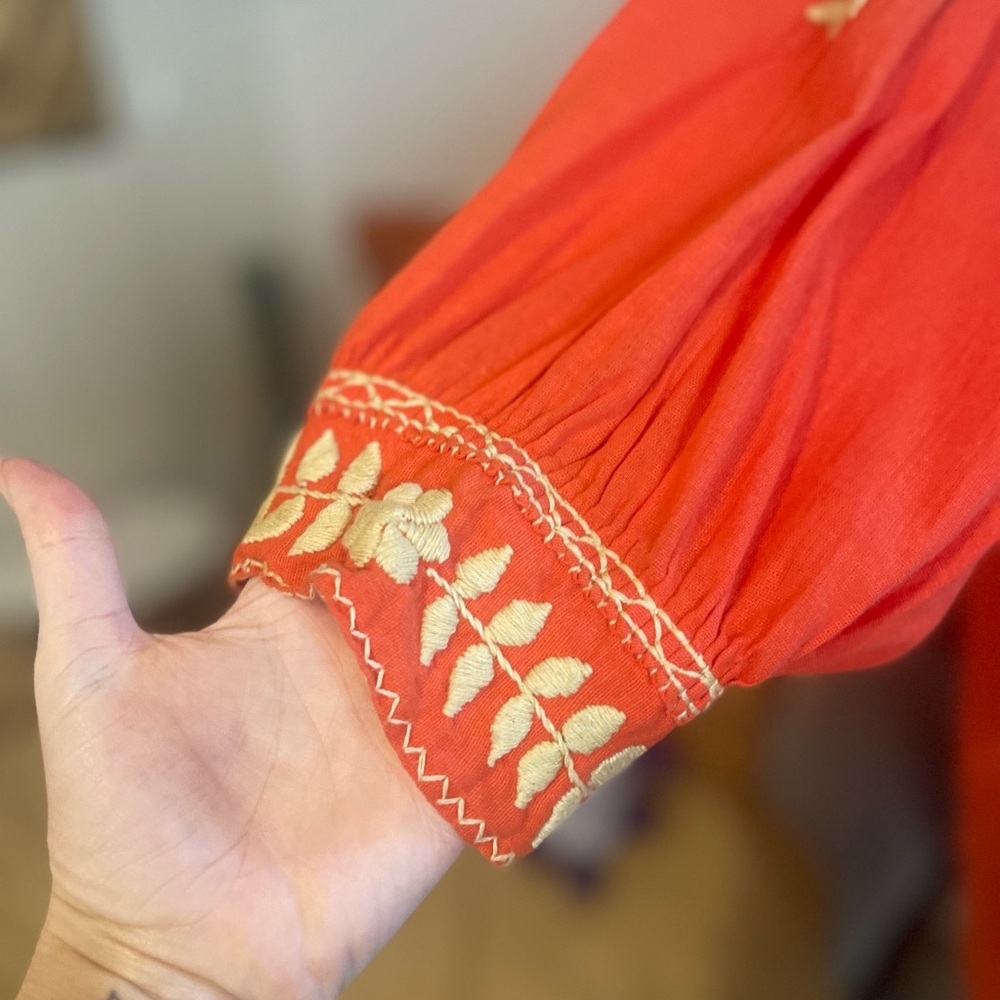 🌻Embroidered Red Peasant Blouse/ Super Mini Dress - Picture 5 of 8